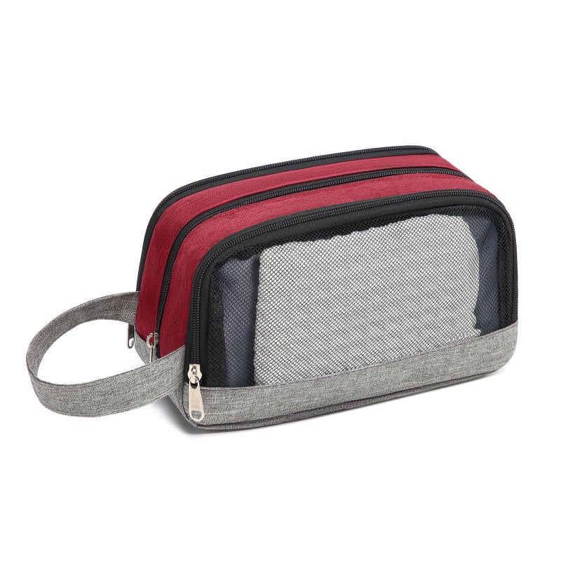 Yeiotsy Dopp Kit for Men - Color Clash Travel Toiletry Organizer with Mesh Pockets, Durable Shaving bag for Gym & Camping (Red) - Image 3